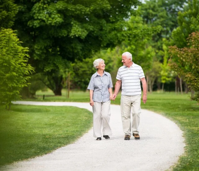 Senior couple walking together