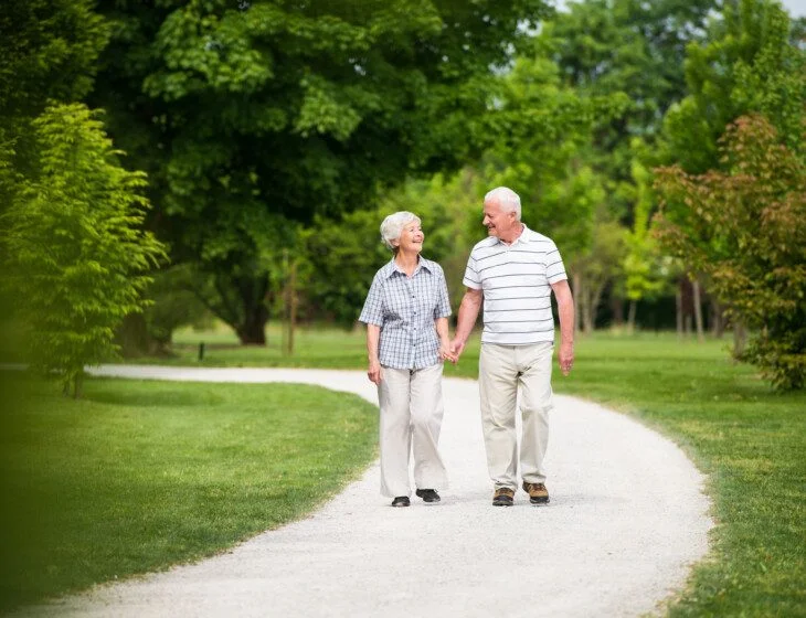 Senior couple walking together